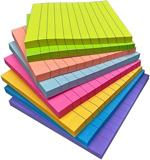 4 x 4 Inches Lined Sticky Notes for Post,8 Bright Colors Self-Stick Notes, 50 Sheets Per Pad, 8 Pads, 400 Sheets Total