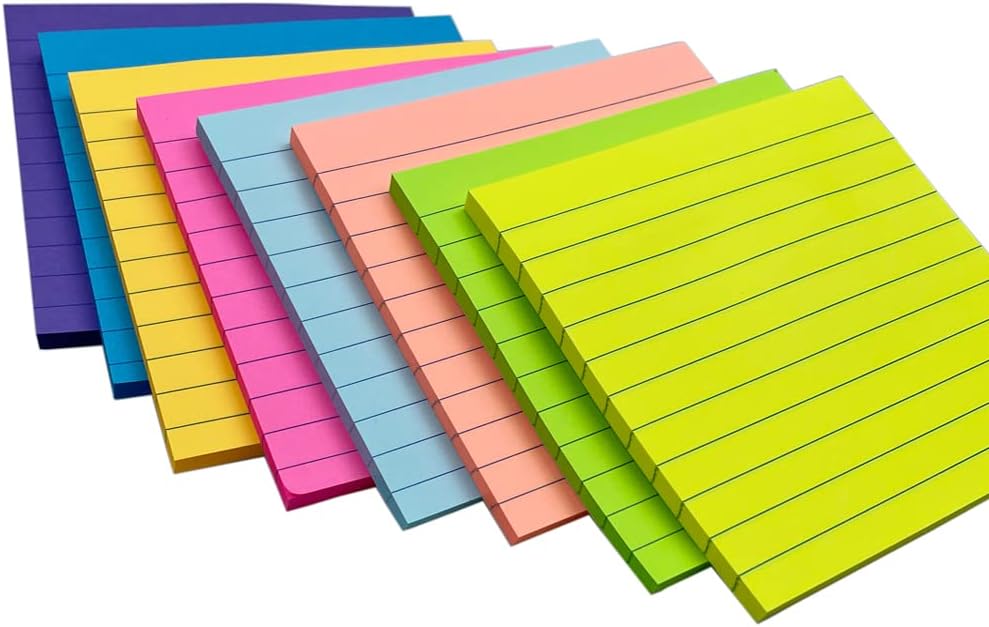 4 x 4 Inches Lined Sticky Notes for Post,8 Bright Colors Self-Stick Notes, 50 Sheets Per Pad, 8 Pads, 400 Sheets Total-1