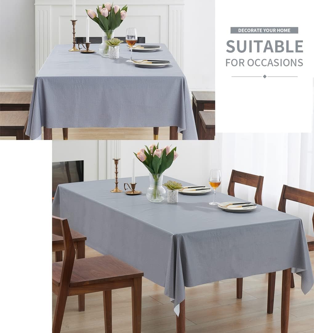 Tablecloth Soft Table Cover Reusable Wipeable Polyester Water Resistant PVC Plastic Table Protector for Kitchen Tabletop Decoration Rectangular Table Runner for Dining Party 140x200CM-1