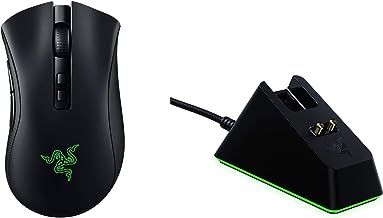 Razer DeathAdder V2 Pro with Charging Dock- Ergonomic Wireless Gaming Mouse (HyperSpeed Wireless, 2nd Gen Optical Switches, Optical Focus + 20K Sensor, Speedflex Cable, 88g Ergonomic Form) Black