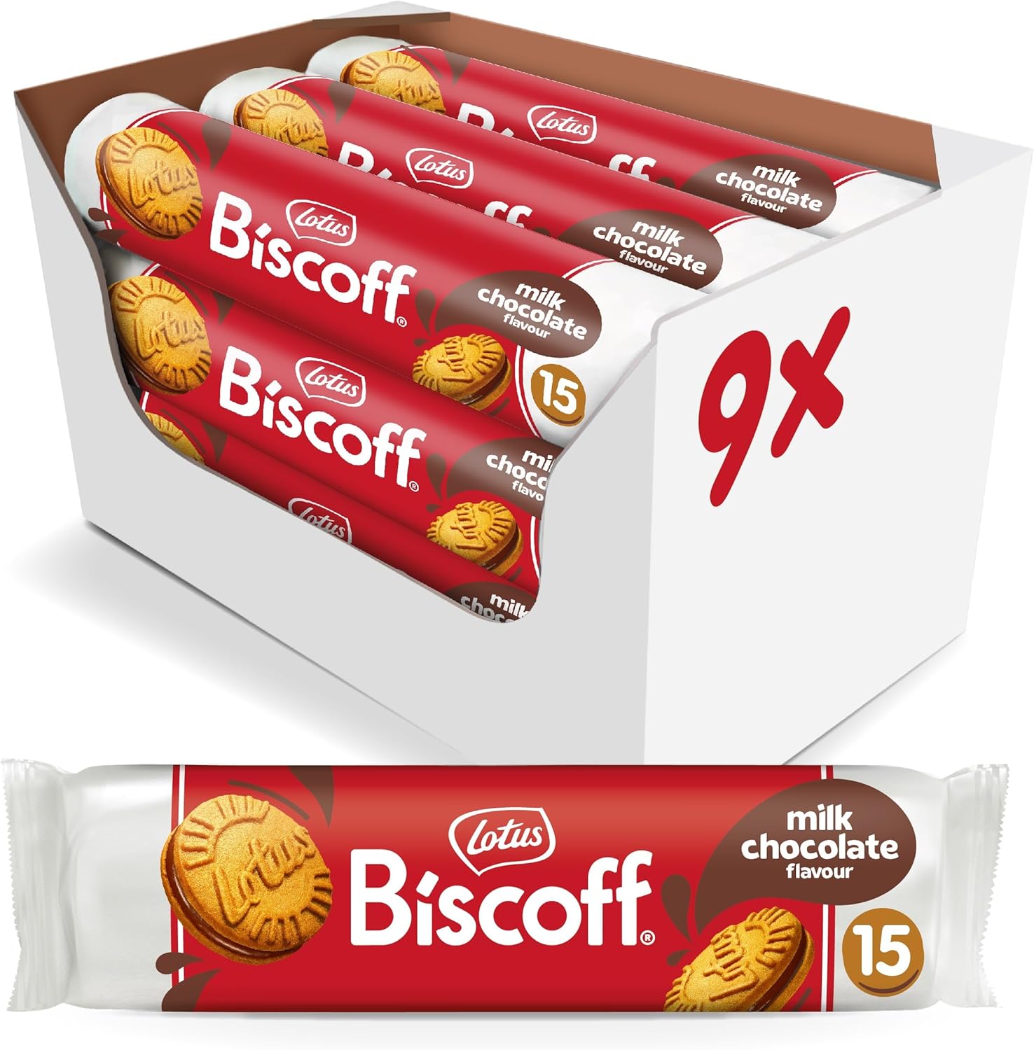 Biscoff - Sandwich Biscuits With Milk Chocolate Cream Filling - 15 Sandwich cookies per pack - Ingredients from natural origin - No colours - 9x150g - 1,35kg-0