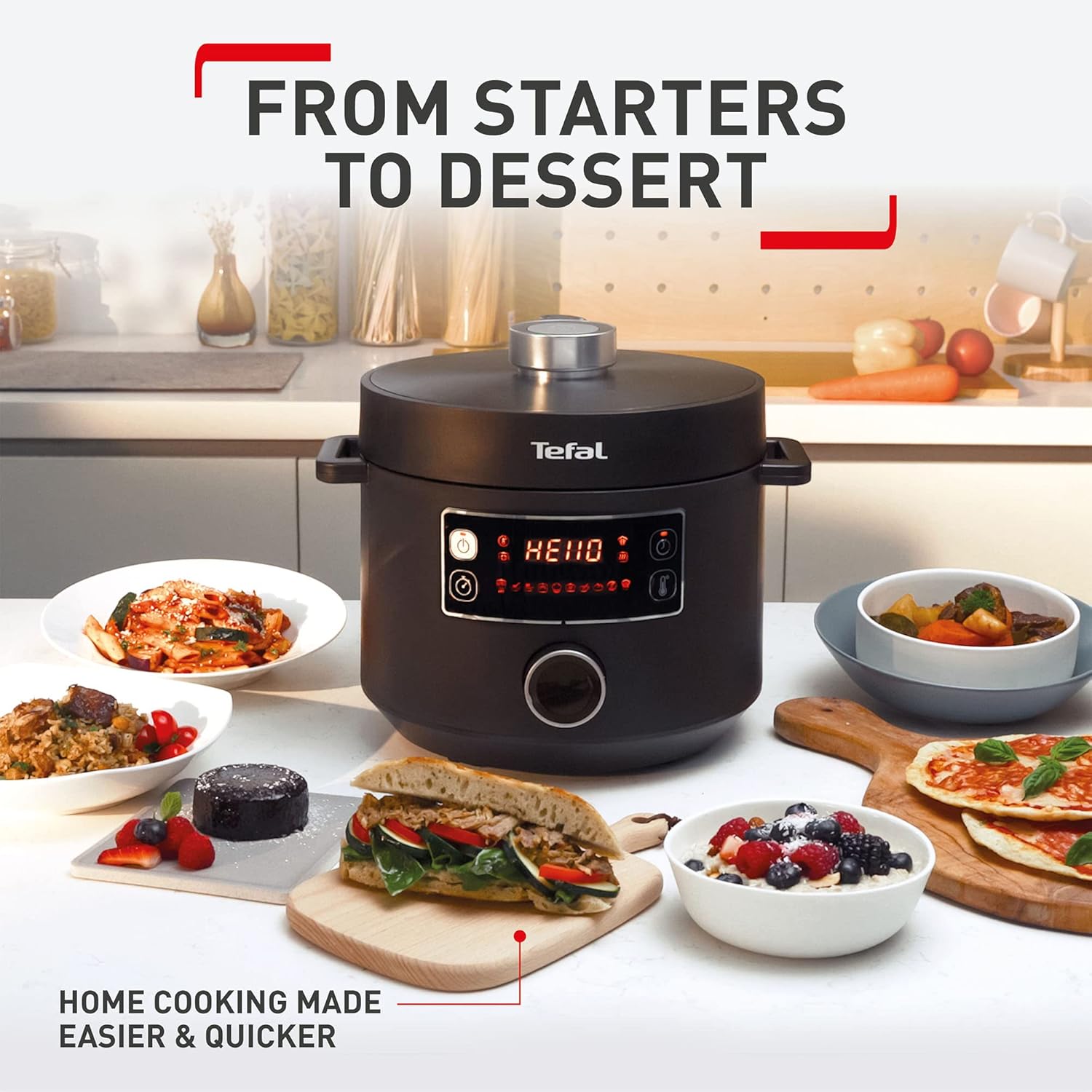 Tefal Turbo Cuisine Electric Pressure Cooker, 10 Programmes inc. stew, steam, bake, slow cooker, Rice cooker, 4.8L, 1000 W, Plastic, Black, CY754840-7