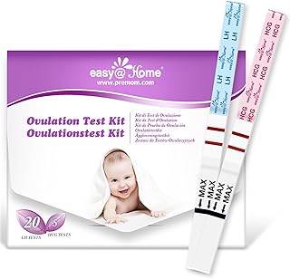 Ovulation Fertility Test Predictor Kit: Easy@Home 20 LH + 5 HCG Strips Accurate Fertility Test for Women Ovulation Monitor - Powered by Premom Ovulation Tracker App