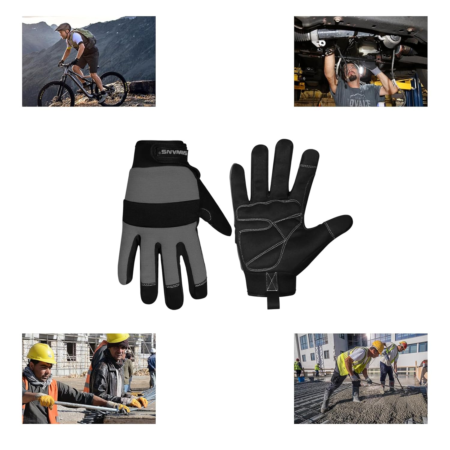 Safety Work Gloves Gardening Working Gloves Mens Women Mechanic Construction Utility Flexible Padded Palm Protection Touch Screen Breathable Builder Multi-Functional (XL, Black/Grey)-6