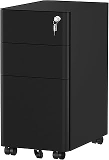 YITAHOME 3-Drawers Filing Cabinet Lockable, Home Office Mobile File Cabinets with Wheel, Under Desk File Office Cabinet for Letter/Legal/A4, Fully Assembled, Black, 30 x 45 x 61cm