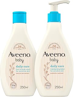 Aveeno Baby Daily Care Set, Hair and Body Wash Plus Moisturising Lotion, for Sensitive Skin, 250 ml