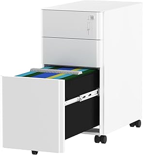 YITAHOME File Cabinet Metal with 3 Lockable Drawers, Mobile Filing Cabinet for Home Office, Under Desk File Office Drawers for Letter/Legal/A4, Fully Assembled, White, 30 x 46 x 59cm