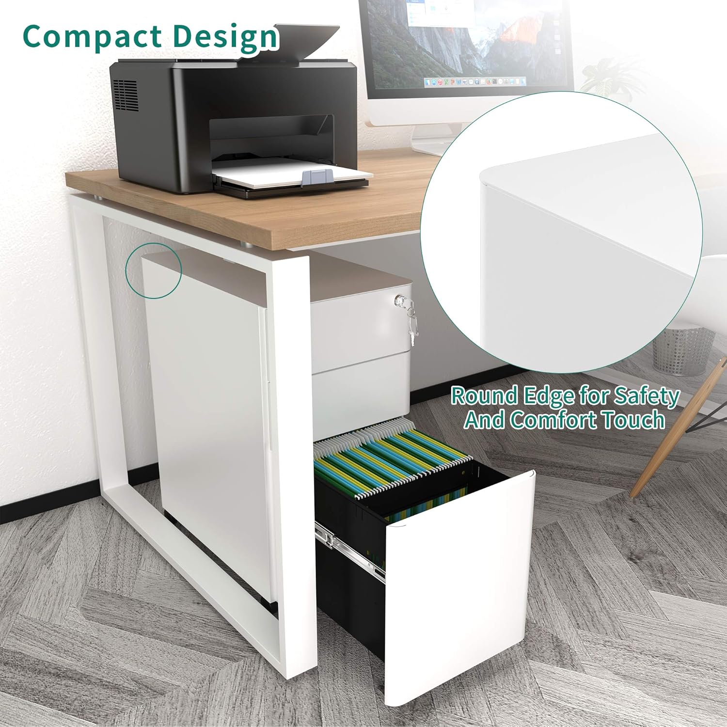 YITAHOME File Cabinet Metal with 3 Lockable Drawers, Mobile Filing Cabinet for Home Office, Under Desk File Office Drawers for Letter/Legal/A4, Fully Assembled, White, 30 x 46 x 59cm-6