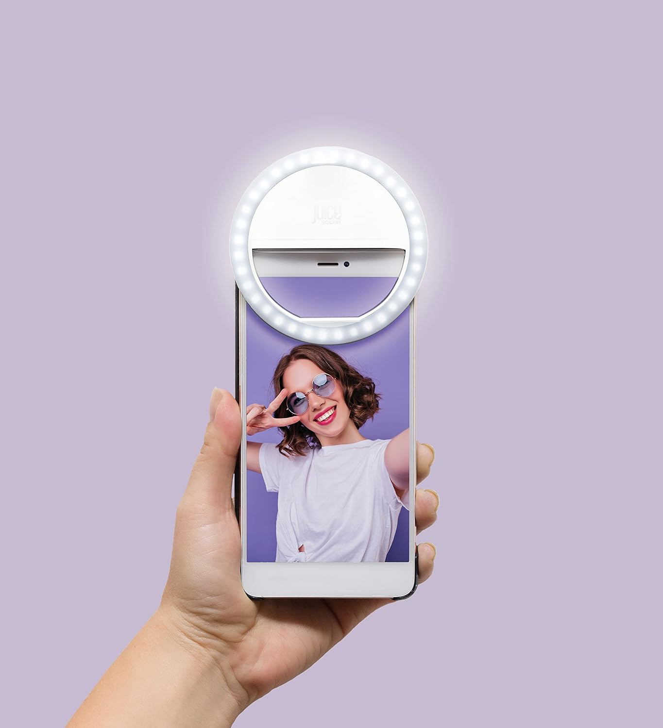 Juice Social | Clip-On Selfie Ring Light | 3 Brightness Levels | 36 LED Bulbs | Rechargeable For The Perfect Glow Everywhere | White-2