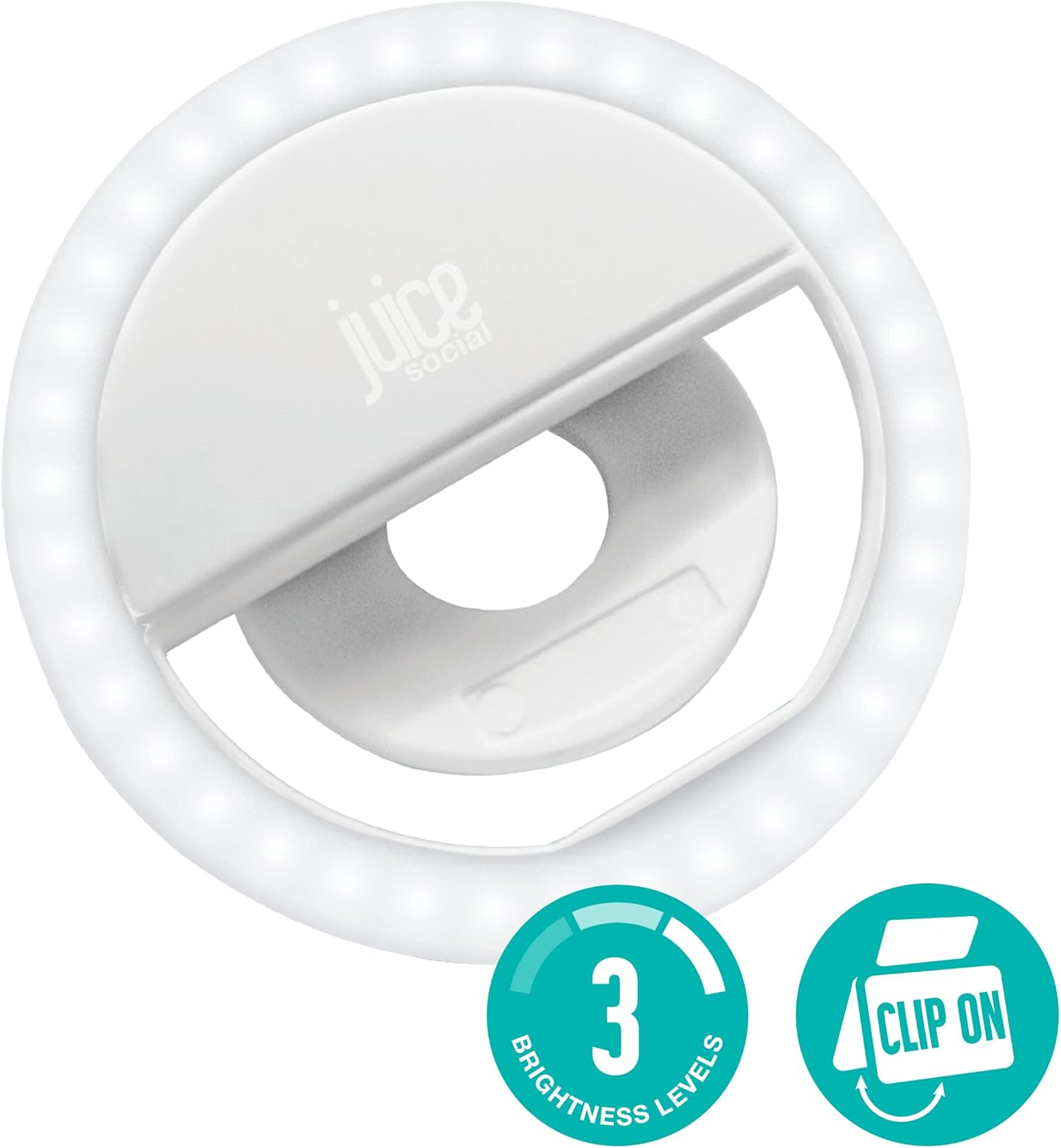 Juice Social | Clip-On Selfie Ring Light | 3 Brightness Levels | 36 LED Bulbs | Rechargeable For The Perfect Glow Everywhere | White-5