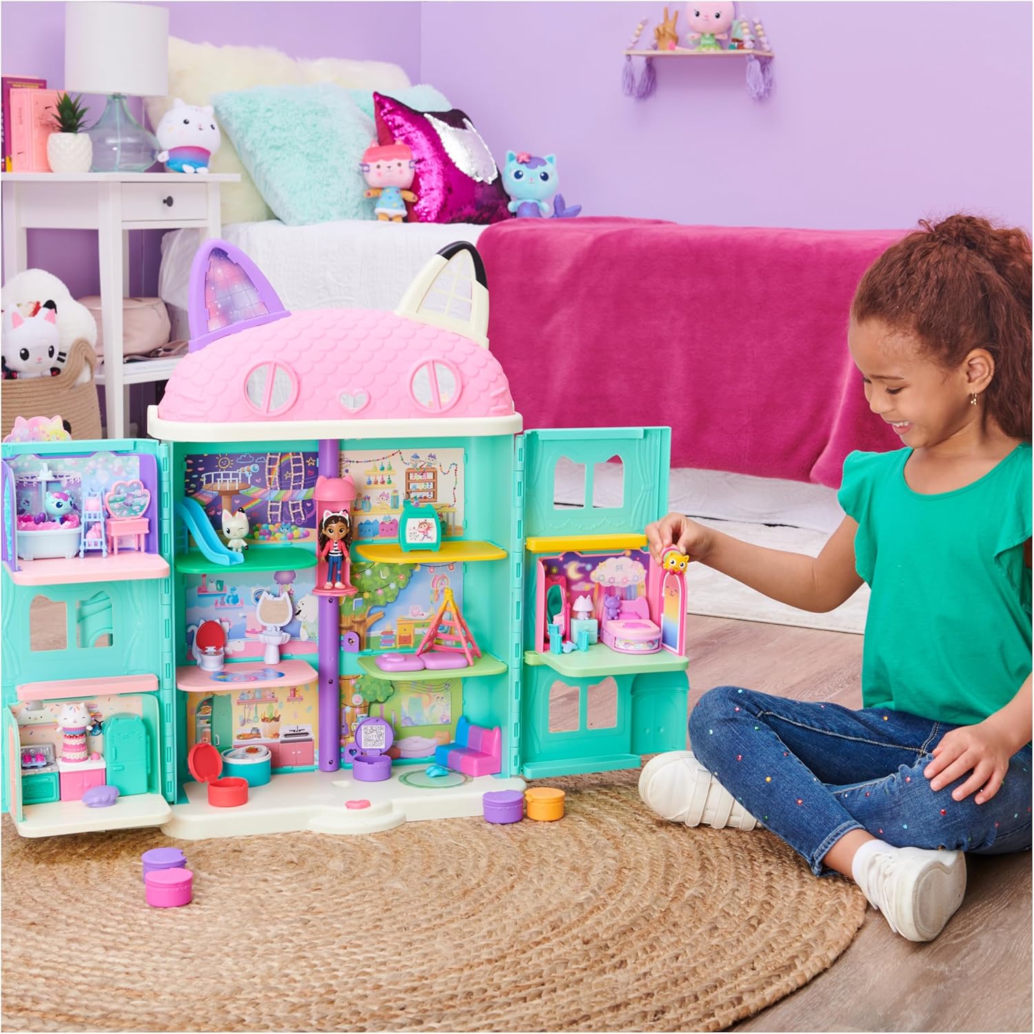 Gabby’s Dollhouse, Sweet Dreams Bedroom with Pillow Cat Figure and 3 Accessories, 3 Furniture Pieces and 2 Deliveries, Kids’ Toys for Ages 3 and above-2