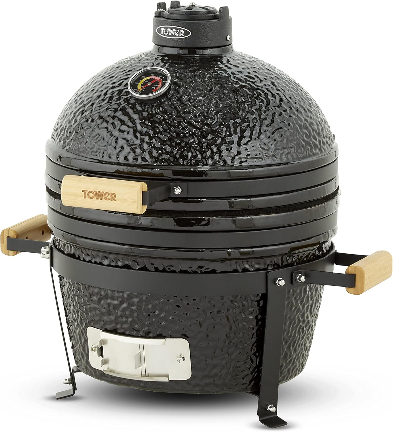 Tower T978531 Kamado Maxi Ceramic Charcoal BBQ with Durable Ceramic Body, Built-in Thermometer and Waterproof Cover, Black-1