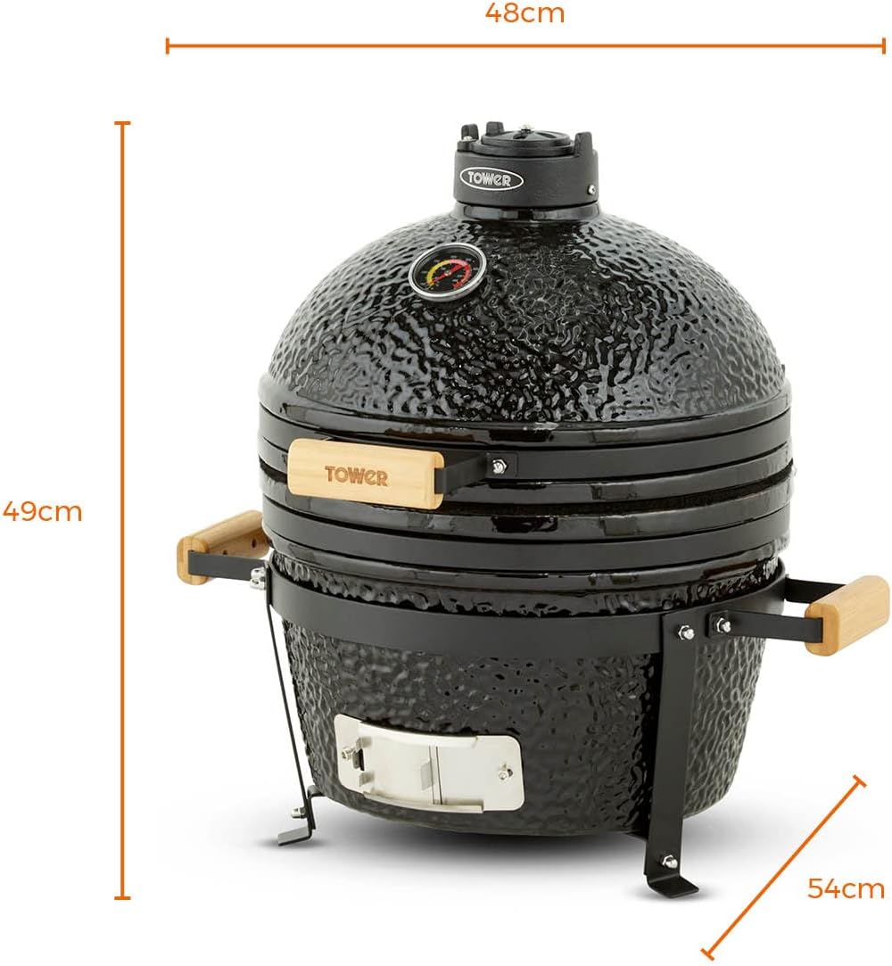 Tower T978531 Kamado Maxi Ceramic Charcoal BBQ with Durable Ceramic Body, Built-in Thermometer and Waterproof Cover, Black-2