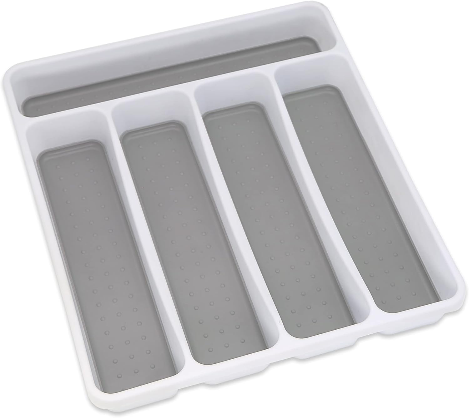 Addis Premium Soft touch 5 Compartment kitchen Cutlery Drawer Utensil Organiser Tray, White & Grey new 5 Sections-0