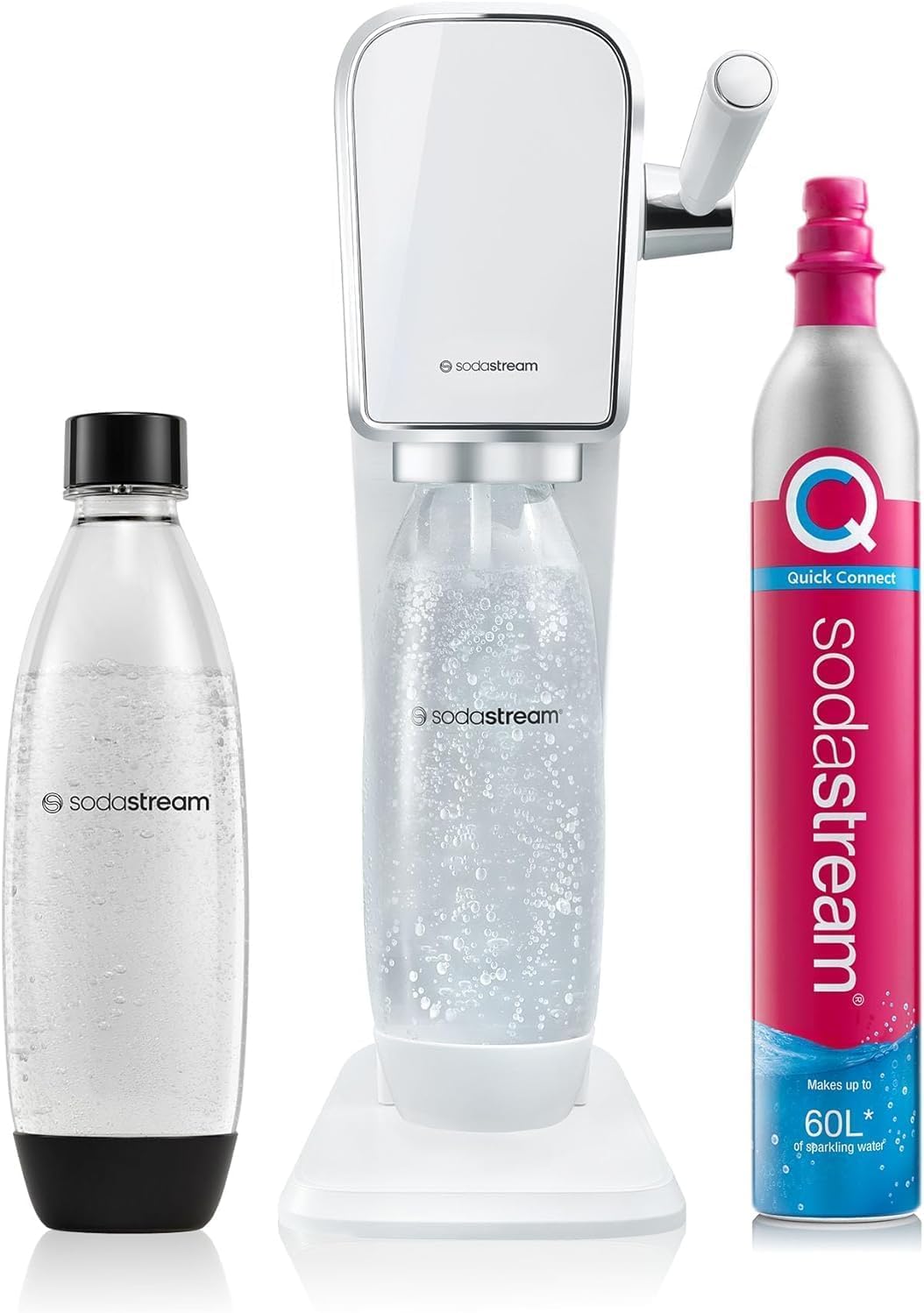 SodaStream Art Sparkling Water Maker, Sparkling Water Machine & 1 L Fizzy Water Bottle, Retro Drinks Maker w. BPA-Free Water Bottle & 60 L Co2 Gas, Safe Home Carbonated Water & Quick Connect - White-0