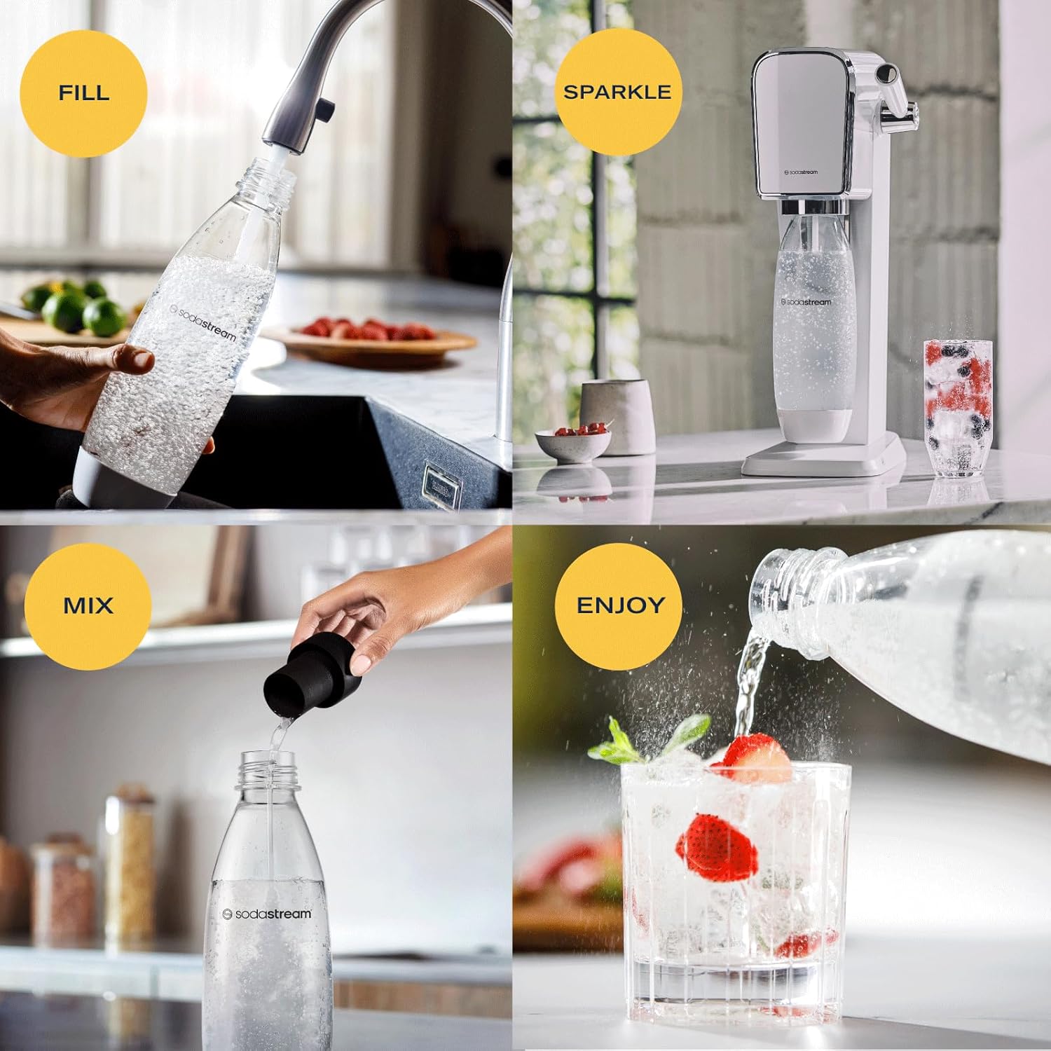 SodaStream Art Sparkling Water Maker, Sparkling Water Machine & 1 L Fizzy Water Bottle, Retro Drinks Maker w. BPA-Free Water Bottle & 60 L Co2 Gas, Safe Home Carbonated Water & Quick Connect - White-1