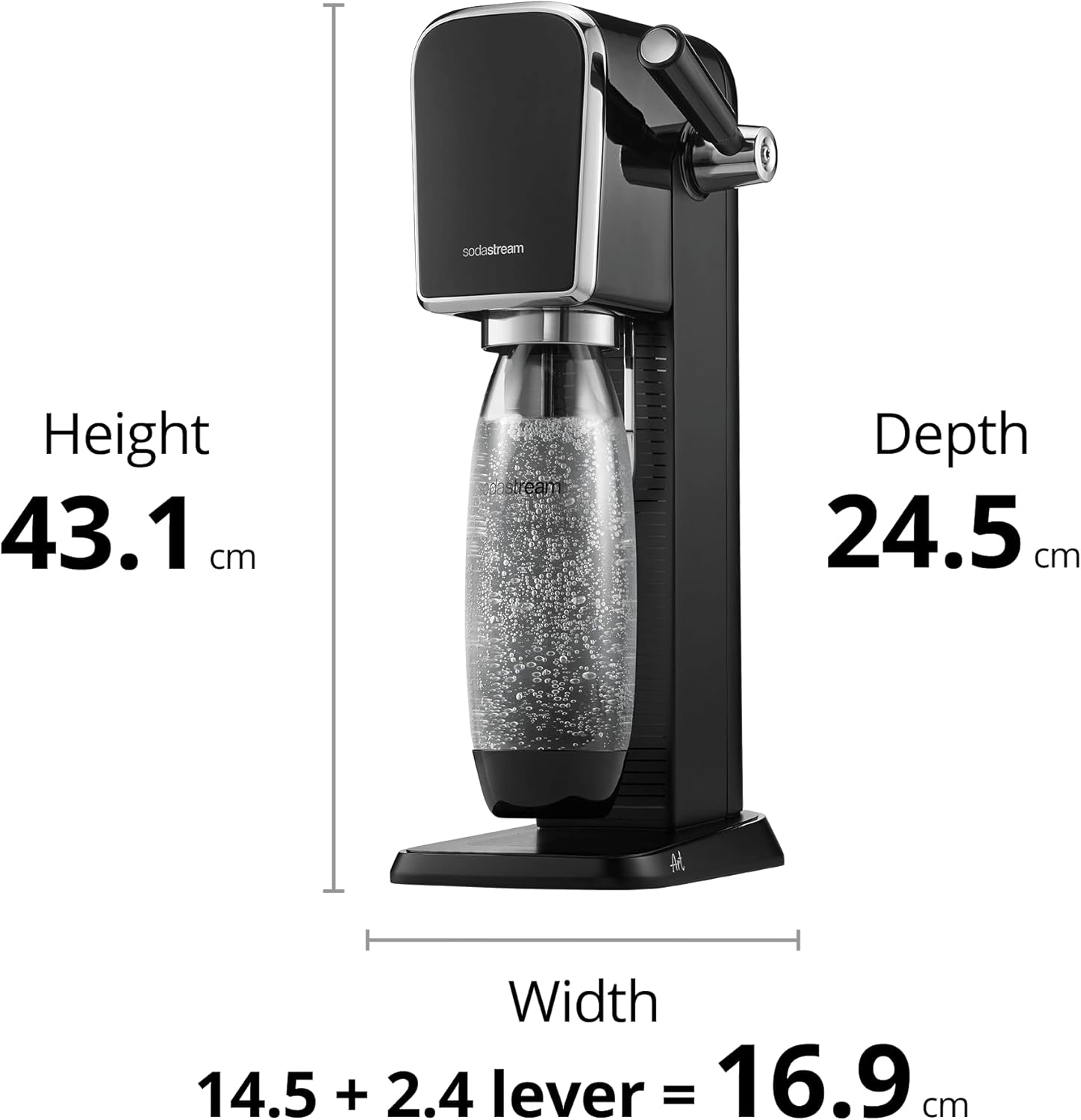 SodaStream Art Sparkling Water Maker, Sparkling Water Machine & 1 L Fizzy Water Bottle, Retro Drinks Maker w. BPA-Free Water Bottle & 60 L Co2 Gas, Safe Home Carbonated Water & Quick Connect - Black-3