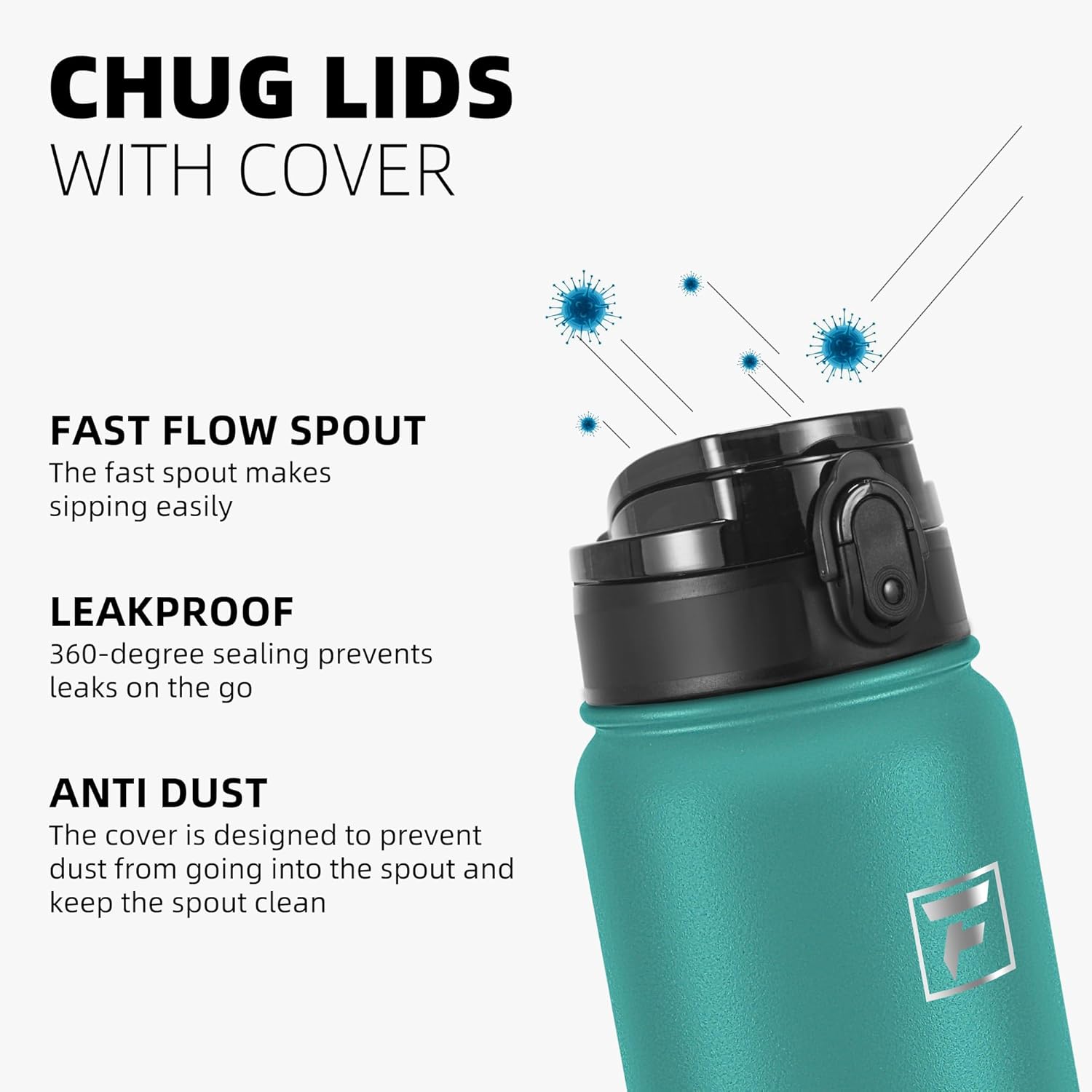 Fanhaw 600 ml Insulated Stainless Steel Water Bottle with 1 Lid (Chug Lid) - for Kids, Women, Men | Leak & Sweat Proof with Anti-Dust Lid (Green Blue)-3