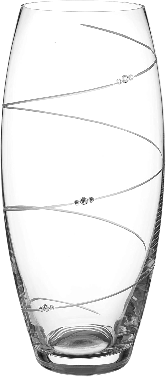 DIAMANTE Swarovski Barrel Vase 'Toast Swirl' - Hand Cut Crystal Vase with Swarovski Crystals - 30cm-1