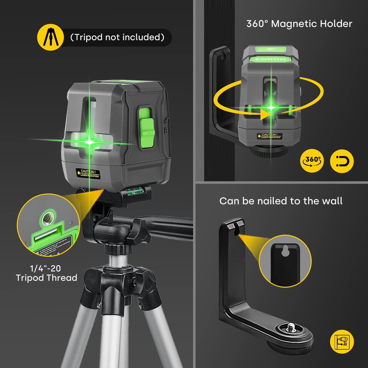 Enventor Laser Level, 25M/82ft Green Beam Cross Line Laser Level, Laser Levels Self Leveling with 2 Lines Horizontal/Vertical, 2 Mode Manual/Self-Leveling, IP54, 360° Magnetic Bracket, 2 xAA Batteries-1