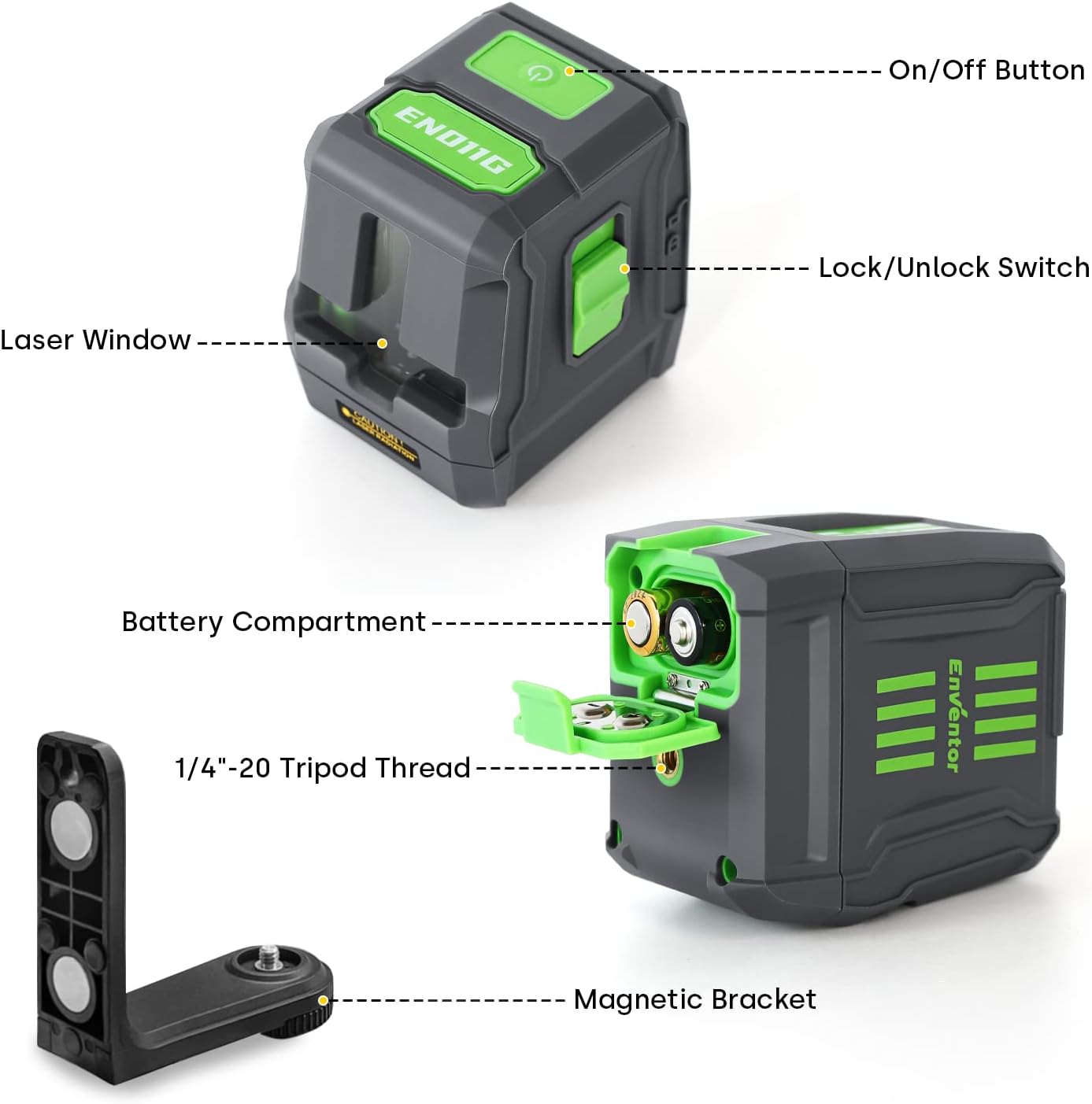 Enventor Laser Level, 25M/82ft Green Beam Cross Line Laser Level, Laser Levels Self Leveling with 2 Lines Horizontal/Vertical, 2 Mode Manual/Self-Leveling, IP54, 360° Magnetic Bracket, 2 xAA Batteries-2