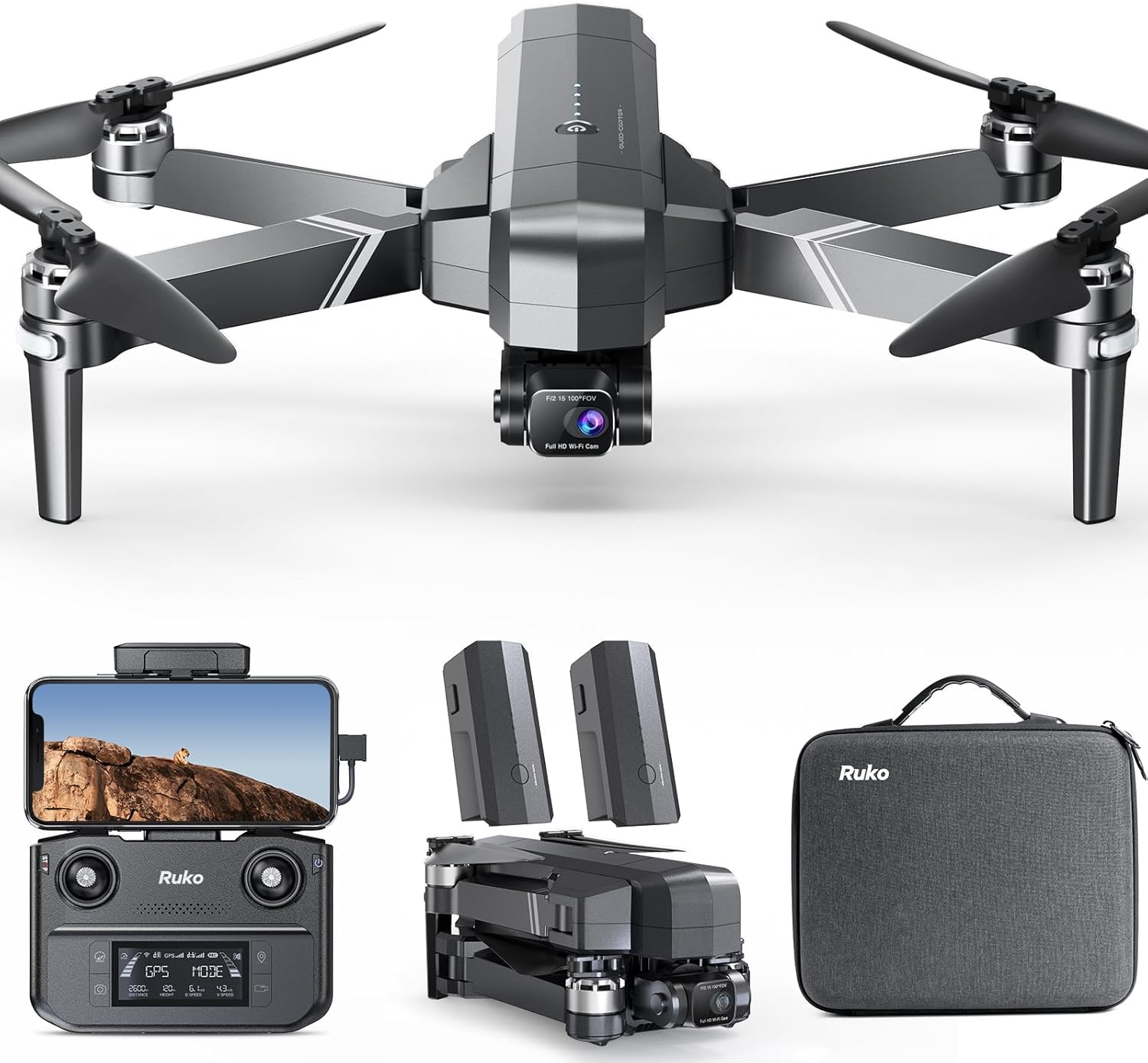 Ruko F11GIM2 Drones with Camera 4k Professional, 64 Mins Flight Time Drone, 9800ft HD Video Transmission, 2-Axis+EIS Anti-Shake, Wind Level 6, Drone with Camera for Adult, GPS Follow Me,Auto Return-0