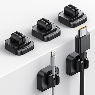 Lamicall Spring Cable Holder Clips - [5 Pack] Wire Holder Organiser for Desk, Self Adhesive Cord Tidy Management for USB Charging Cable, Power Cords, Wall, PC, Office, Home, Other Cords - Black (8mm)