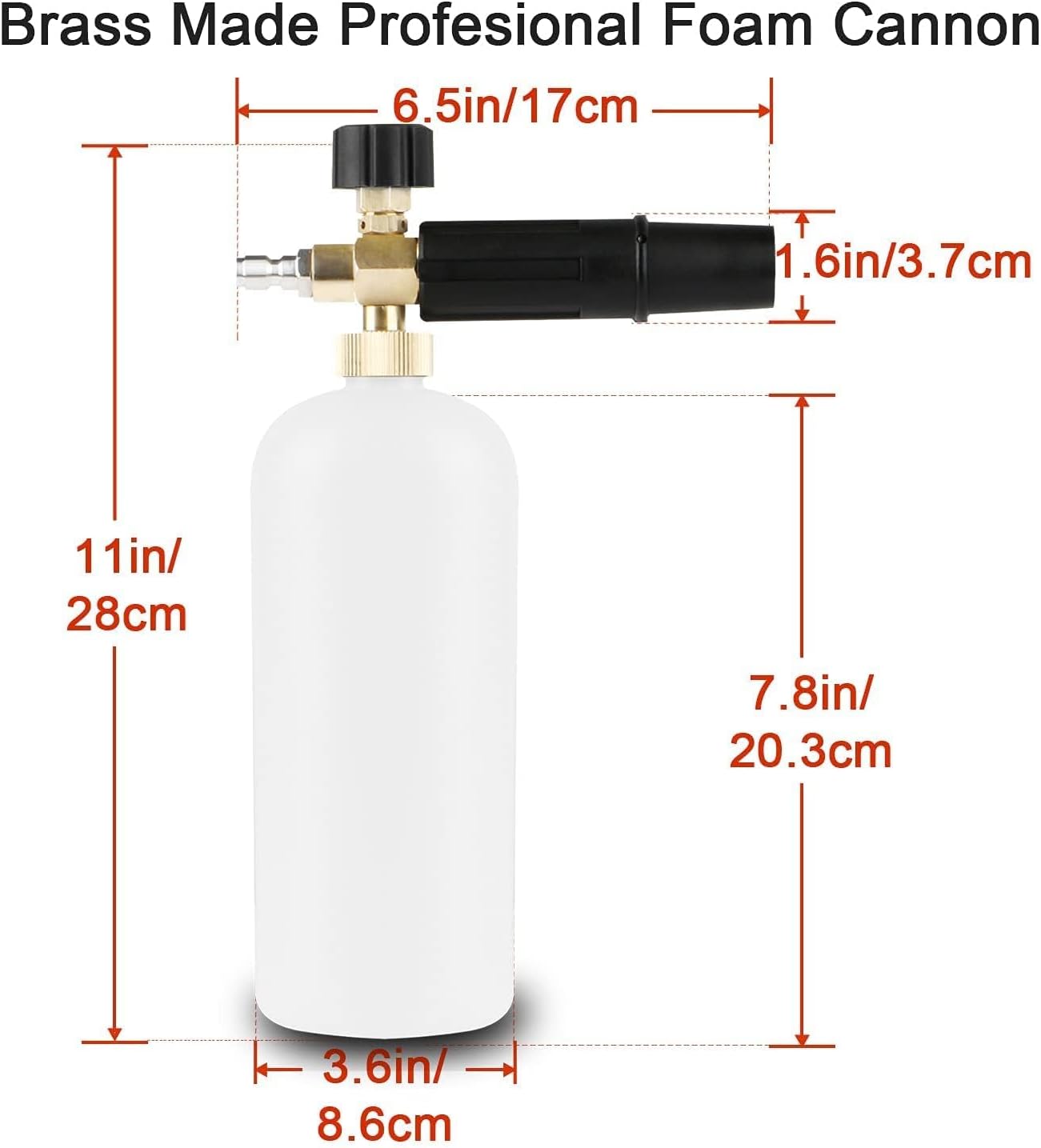 YUET Snow Foam Lance Gun Cannon Pot Adjustable 1 Liter Foam Cannon Soap Dispenser Foam High Pressure Washer Jet Car Wash 64 mm 1/4" Quick Release Nozzle Blaster Soap Dispenser Bottle-5