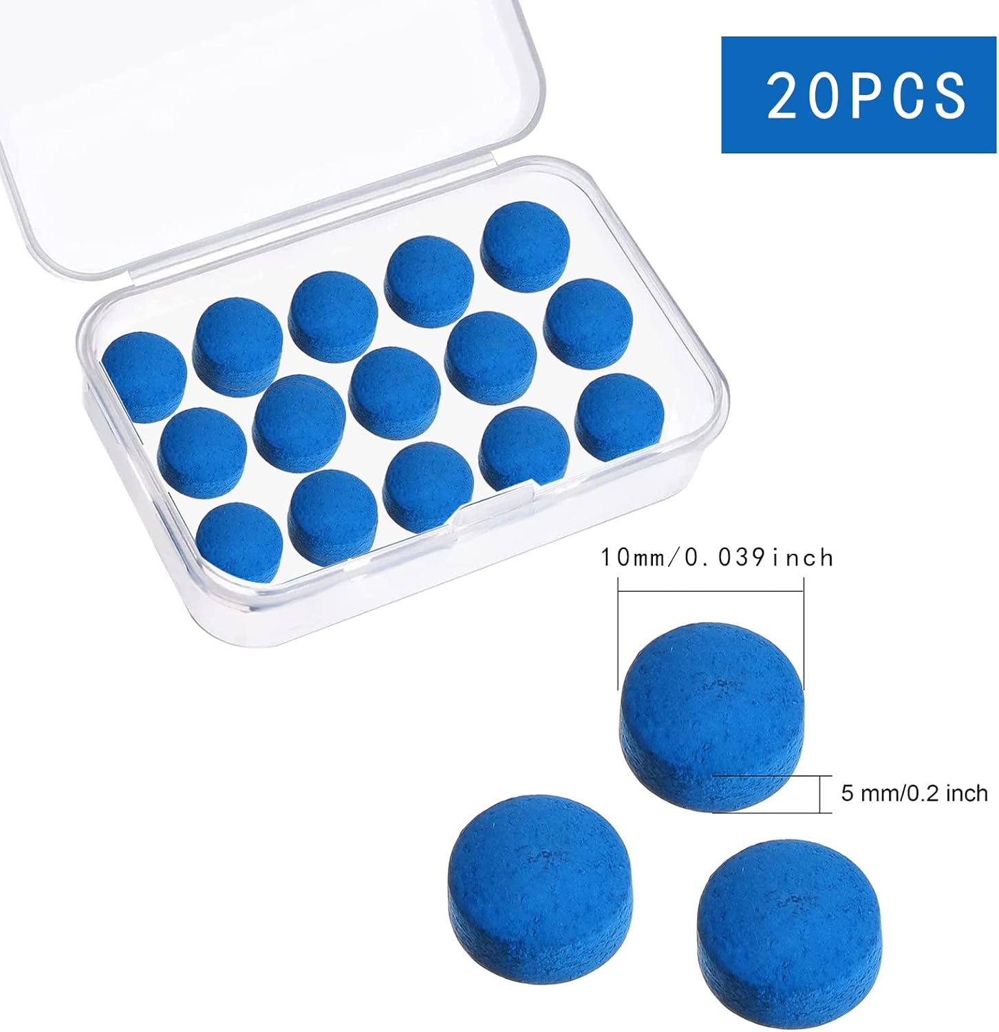 Udewo 20 Pieces Cue Tips, 10mm Pool Tips Snooker Tips Blue Diamond Snooker Cue Tips Leather Pool Cue Tips Billiard Tips Snooker Cue Replacement Tips Pool Stick Tips for Pool Cues and Snooker-1