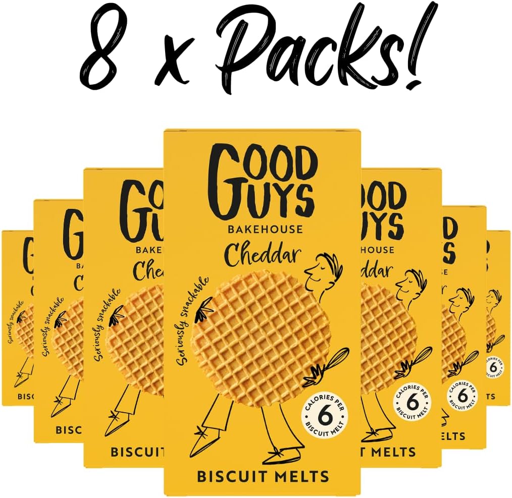 Good Guys Cheddar 8xPacks. Real Cheese, 60% Less Fat. Tasty, Melty, Low Calorie Snacks Biscuits. Healthy Cheddars crackers. 8x50g packs - 39 biscuits per pack-1