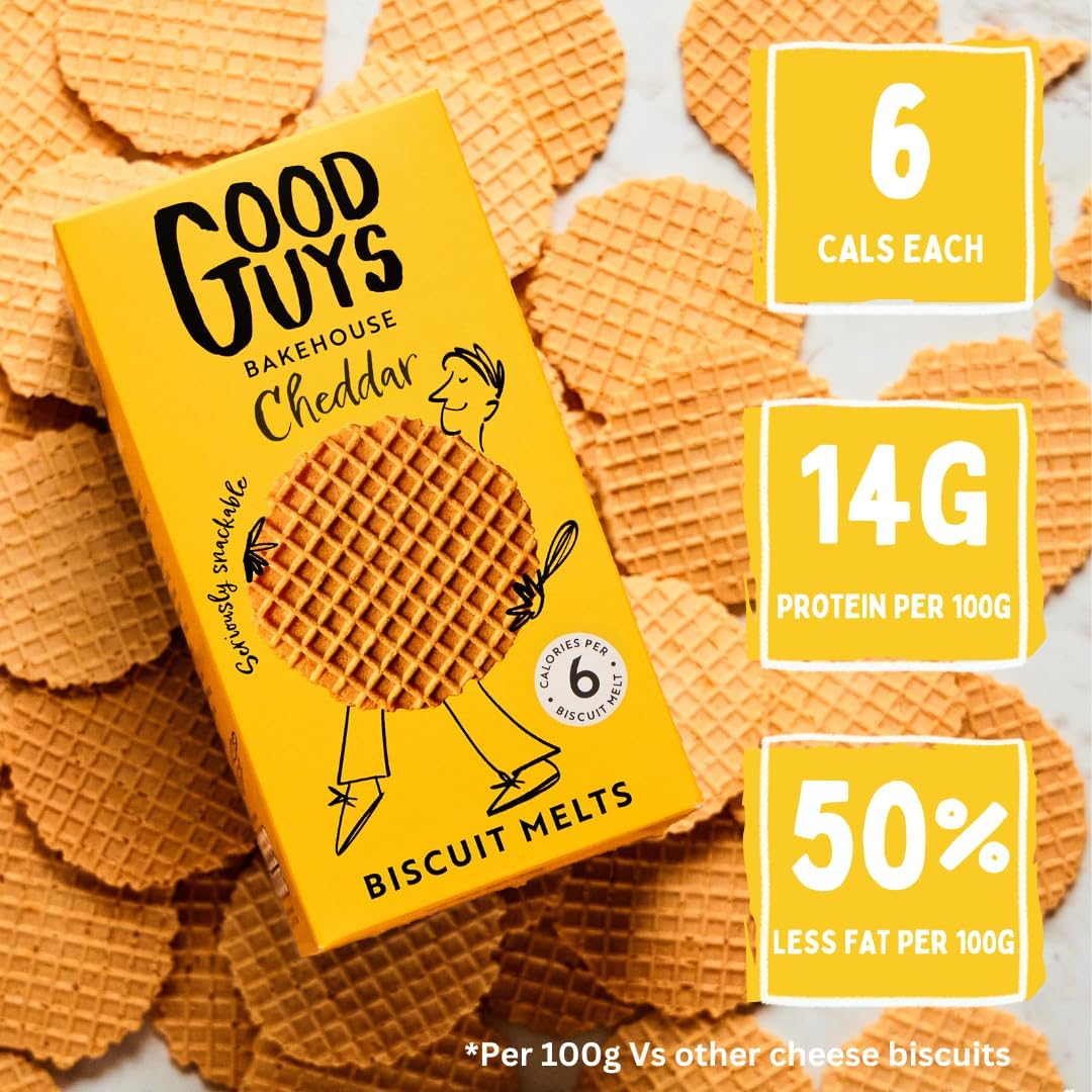 Good Guys Cheddar 8xPacks. Real Cheese, 60% Less Fat. Tasty, Melty, Low Calorie Snacks Biscuits. Healthy Cheddars crackers. 8x50g packs - 39 biscuits per pack-2