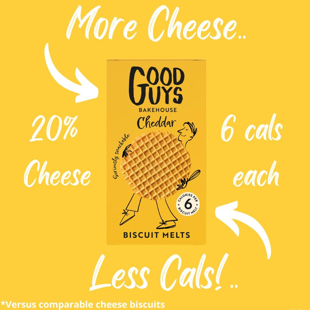 Good Guys Cheddar 8xPacks. Real Cheese, 60% Less Fat. Tasty, Melty, Low Calorie Snacks Biscuits. Healthy Cheddars crackers. 8x50g packs - 39 biscuits per pack-3