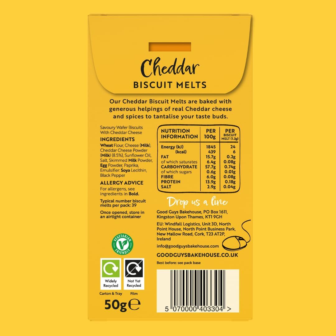 Good Guys Cheddar 8xPacks. Real Cheese, 60% Less Fat. Tasty, Melty, Low Calorie Snacks Biscuits. Healthy Cheddars crackers. 8x50g packs - 39 biscuits per pack-6