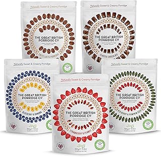 Mixed Variety Pack Gluten Free Instant Oatmeal Porridge from TGBPCo - Up to 40 Servings - Naturally Sweet & Creamy Porridge Oats - 5 x 385g Pouches - 100% Natural No Added Sugar Plant Based High Fibre