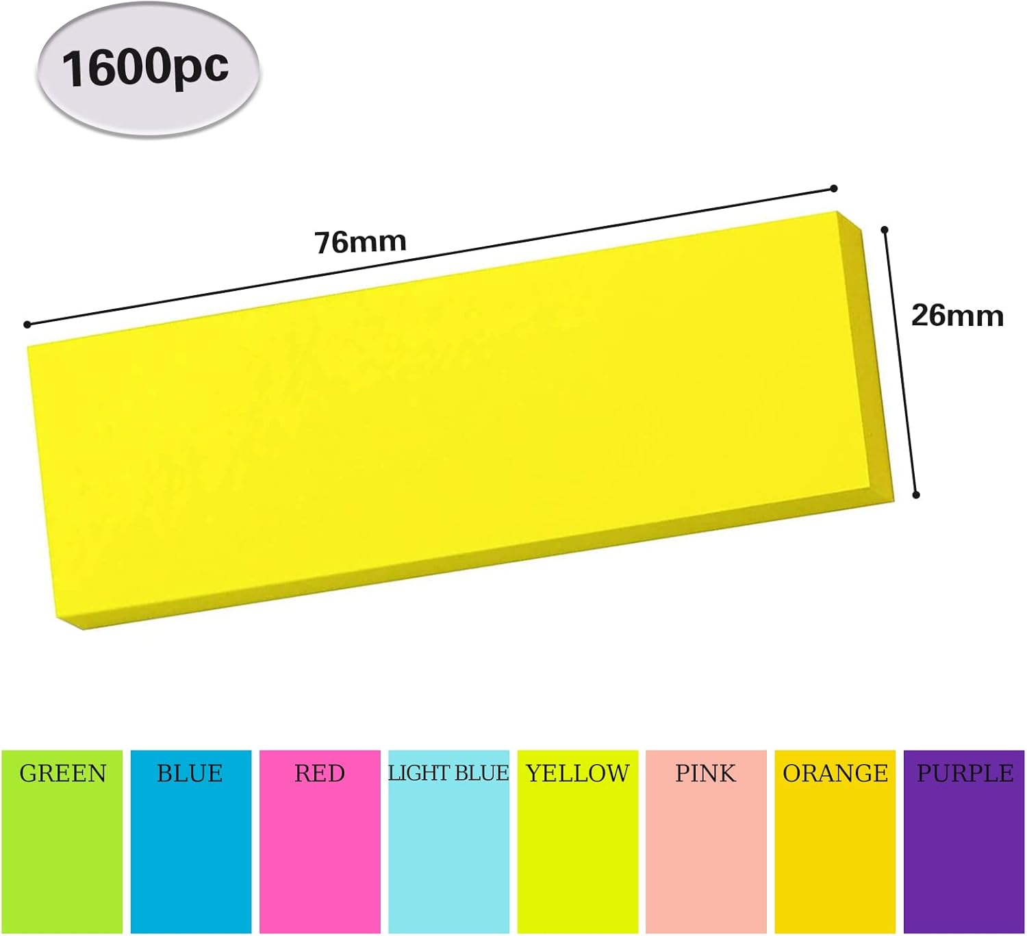 Sticky Notes, 1600 Sheets 8 Colors Self Sticky Notes Pad, Colour Sticky Notes, Bright Post Stickies for Office Home School Meeting Super Sticky Notes(76mm x 26mm)-0