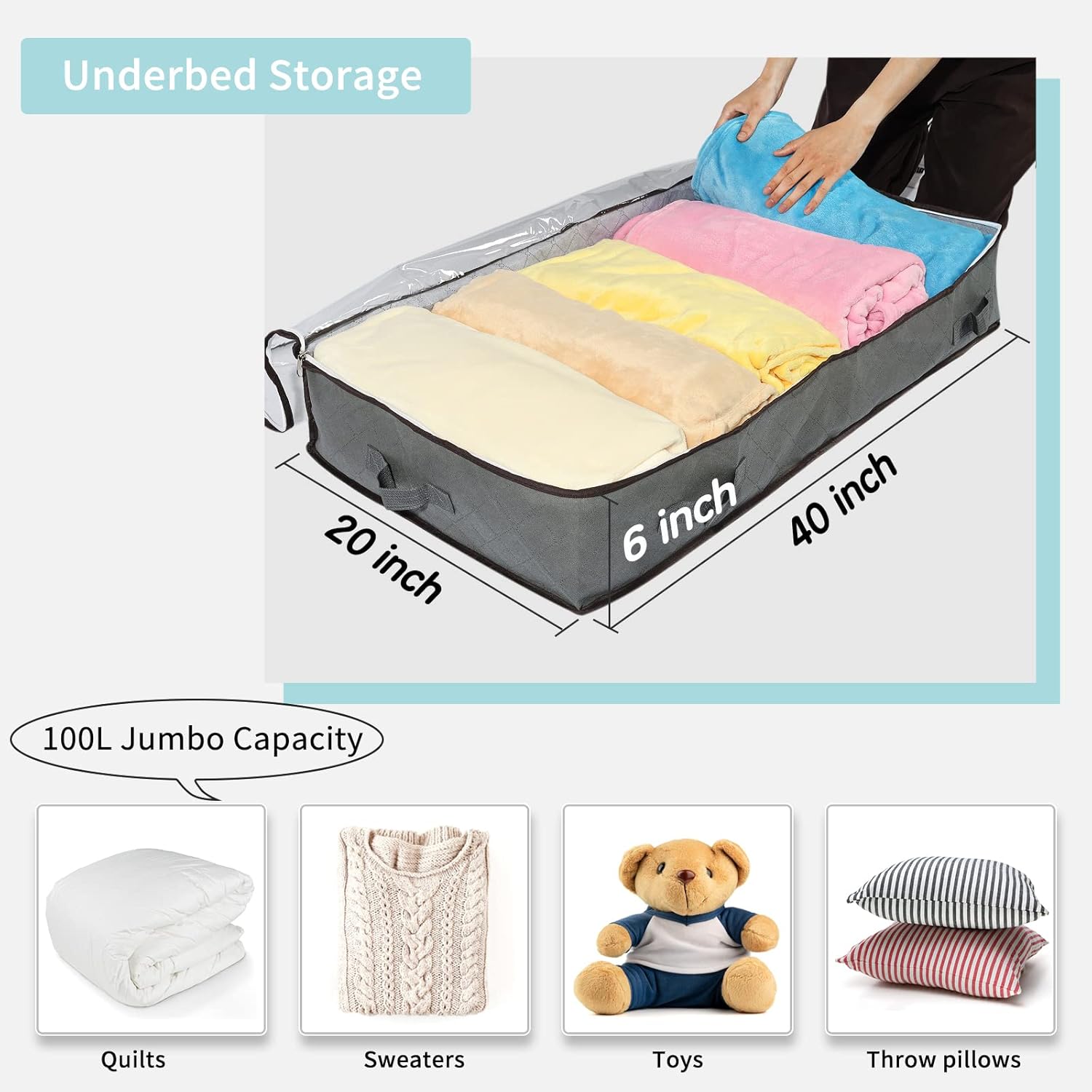 MIXC Under Bed Storage Box with Lid - 4 Pack 100L Bathroom Storage Box for Wardrobe Storage Unit Underbed Storage Bags Clothes Storage Organiser-2