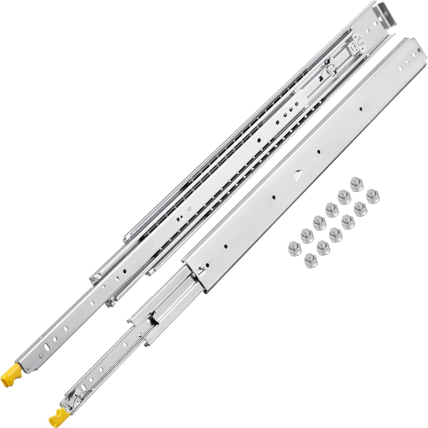 VEVOR Drawer Slides with Lock, 1 Pair 40 inch, Heavy-Duty Industrial Steel up to 500 lbs Capacity, 3-Fold Full Extension, Ball Bearing Lock-in & Lock-Out, Side Mount-0