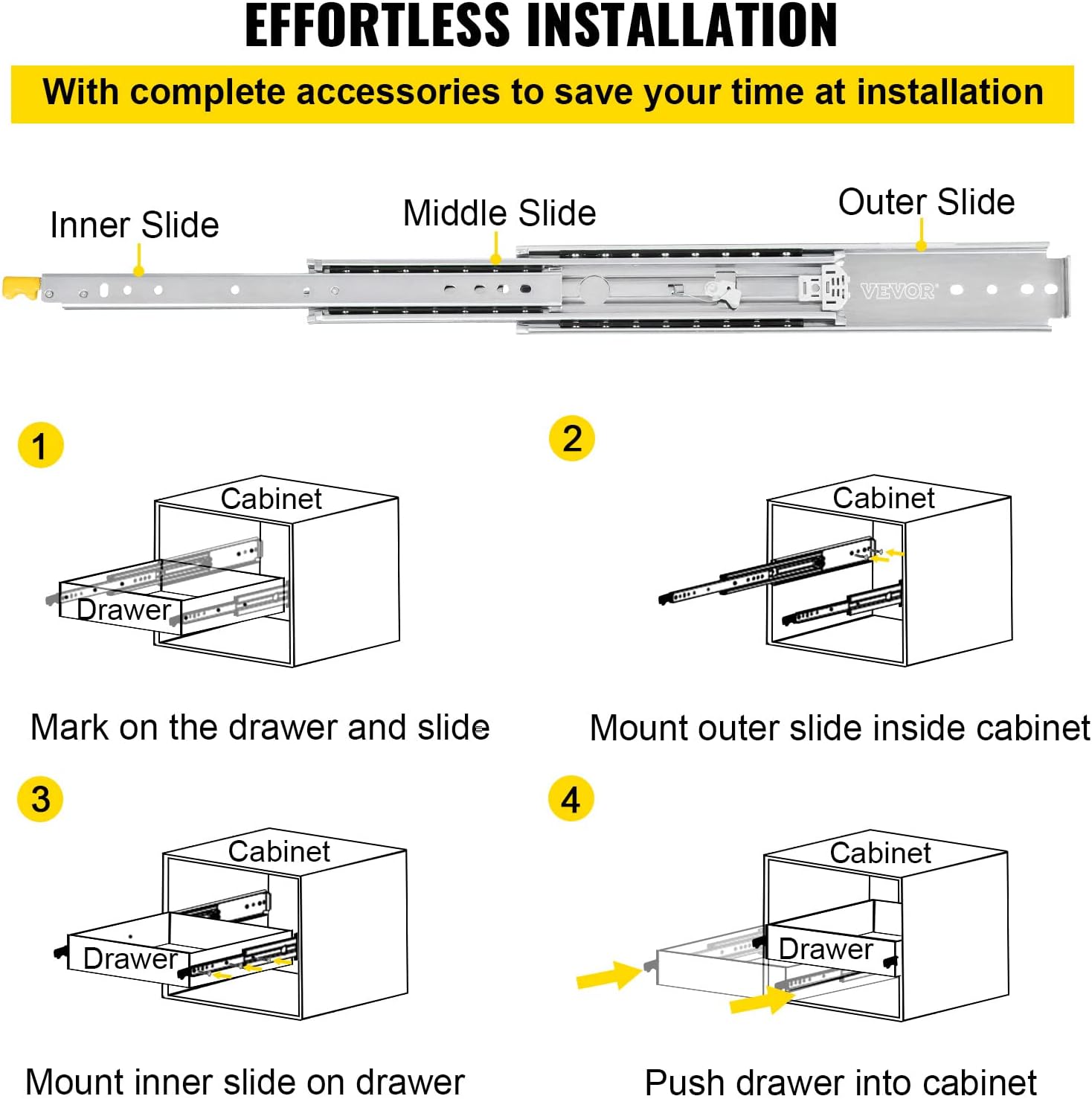 VEVOR Drawer Slides with Lock, 1 Pair 40 inch, Heavy-Duty Industrial Steel up to 500 lbs Capacity, 3-Fold Full Extension, Ball Bearing Lock-in & Lock-Out, Side Mount-5