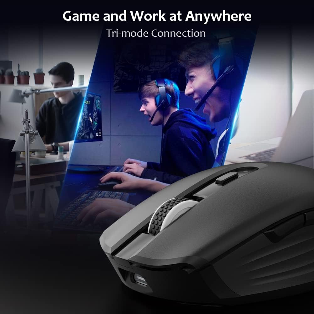 DeLUX Wireless Gaming Mouse with RGB Backlit, PAW3335 with 16000DPI, 6 Programmable Buttons, Two Changeable Top Cover, Multi-Device BT Gamer Mice (M820DC-Black)-2