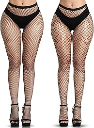 YOGINGO Black Fishnet Tights for Women, Women's Tights Fishnet Stockings, Fishnet Tights Womens Thigh Hight Stockings, Black Tihgts Women, Ladies Fish Net Tights Plus Size One Size Fit All