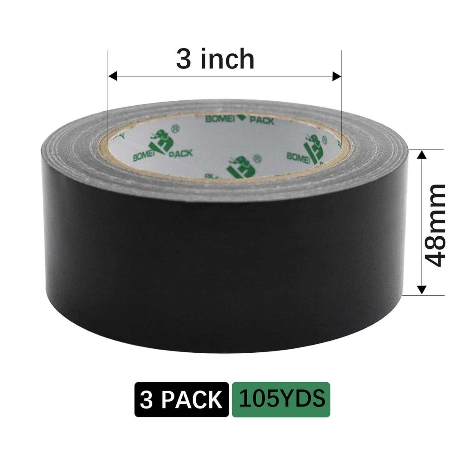 BOMEI PACK 3 Rolls Reinforced Duct Tape Black 48mm x 32m Waterproofs Sticky Binding Gaffer Tape for Ducts Fixing Repairing,Heavy Duty Moving Boxes Sealing Bundling Strapping for Home Jobs-2