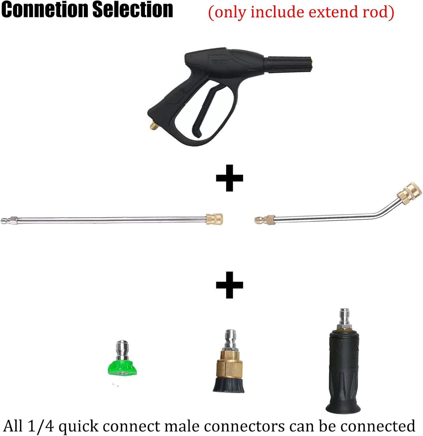 2Pcs Pressure Washer Extension Wand, Extension Lance (15"/38cm) + 30°Curved Extension Rod (8.7"/22cm), 1/4 Inch Quick Connect, 4000 PSI-2