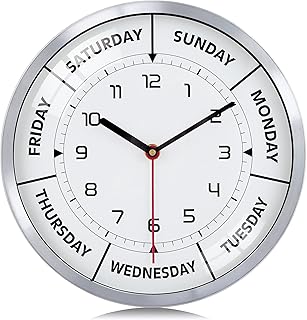 Lafocuse Retirement Clock Day of the Week Wall Clock,Brushed Metal Frame Modern Wall Clock for Home Decor 12 Inch Silent Living Room Bedroom Office -Clock without a Second Hand