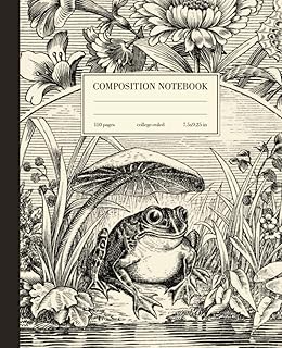 Composition Notebook College Ruled: Frog & Mushroom Vintage Illustration | Cute Cottagecore Aesthetic Journal For School, College, Office, Work | Wide Lined