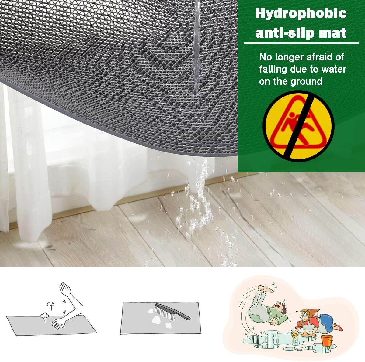 ybaymy Non-slip Drainage Mat 300 X 90cm Commercial Waterproof Floor Mat 5.5mm Thickness Indoor Outdoor Wet Area S-Shaped Carpet for Bathroom,Swimming Pool,Kitchen,Restaurant,Garden-3