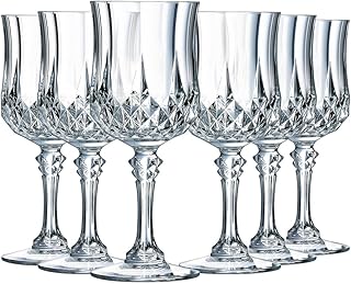 Cristal D'arques Paris Longchamp Collection - 6 Kwarx Wine Glasses 17 cl - Shine, Transparency and High Resistance - Iconic Mouldings - Made in France