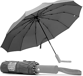 TANNESS Windproof Umbrella – 10-Rib Waterproof & Compact Umbrella with Automatic Open/Close Function and Ergonomic Handle – Folding Mini Umbrella - Strong Umbrellas for Wind and Rain