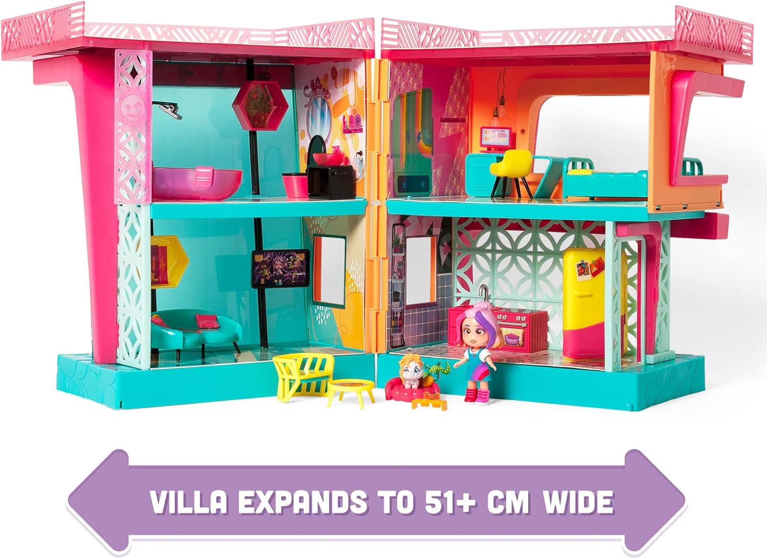 KOOKYLOOS Luna’s Dream Villa – Doll house with accessories, and exclusive doll and pets. Includes furniture, stickers and interchangeable flooring-1