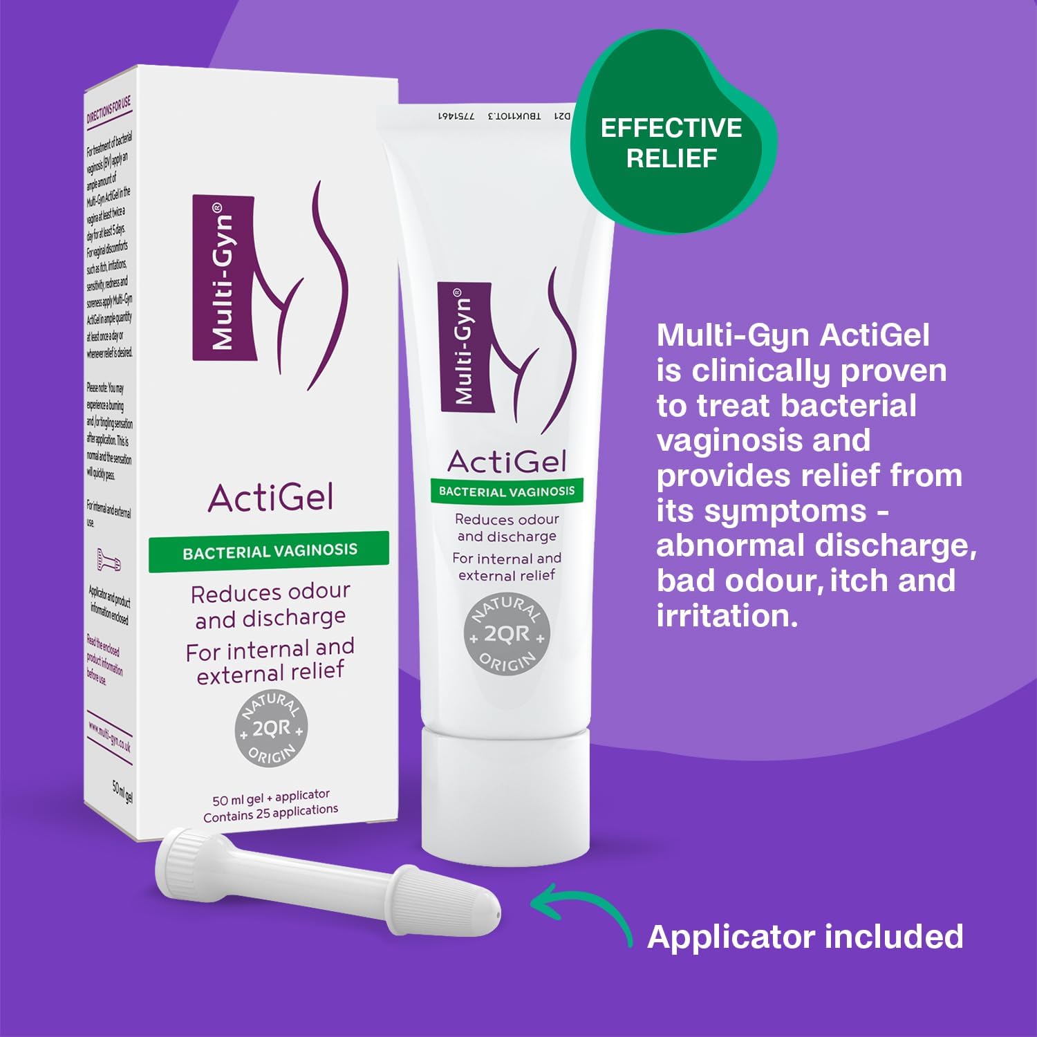 Multi-Gyn ActiGel - Vaginal Gel for Effective Relief of Bacterial Vaginosis Symptoms – 50 ml Gel + Applicator-1