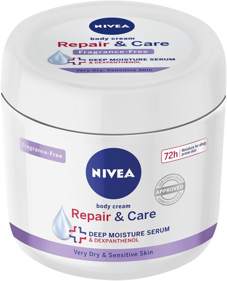 NIVEA Body Repair & Care Cream (400ml Jar), Sensitive Moisturising Cream with NIVEA DEEP MOISTURE SERUM, Body Cream with Strengthening Formula, Body Cream for Dry Skin-0